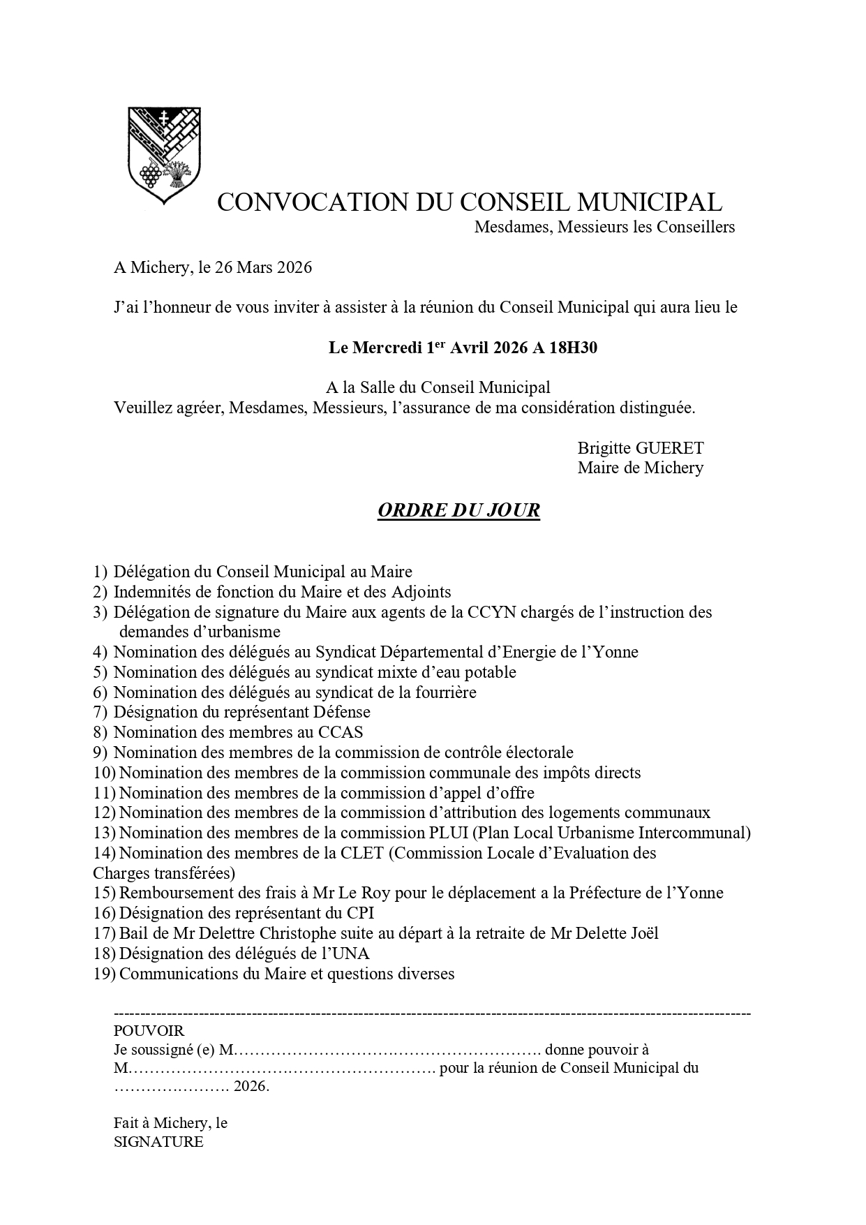 Conseil municipal 1er avril